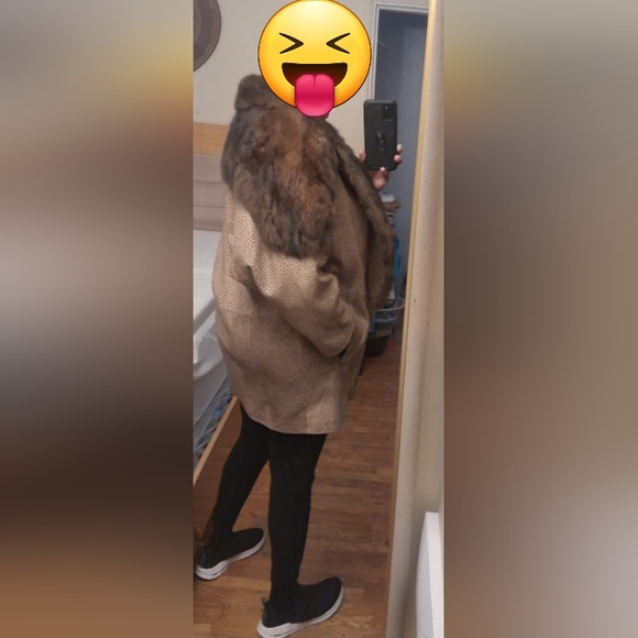 🦊 Vintage Leather Coat with Real Mink Fur Collar - Picture 9 of 11